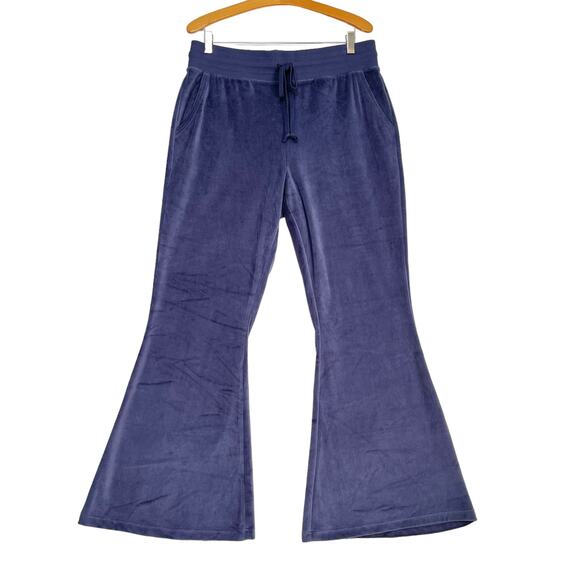Aerie Velour Flared Sweatpants XL Navy Drawstring Waist Stretch Atleisure Pant - Picture 1 of 8